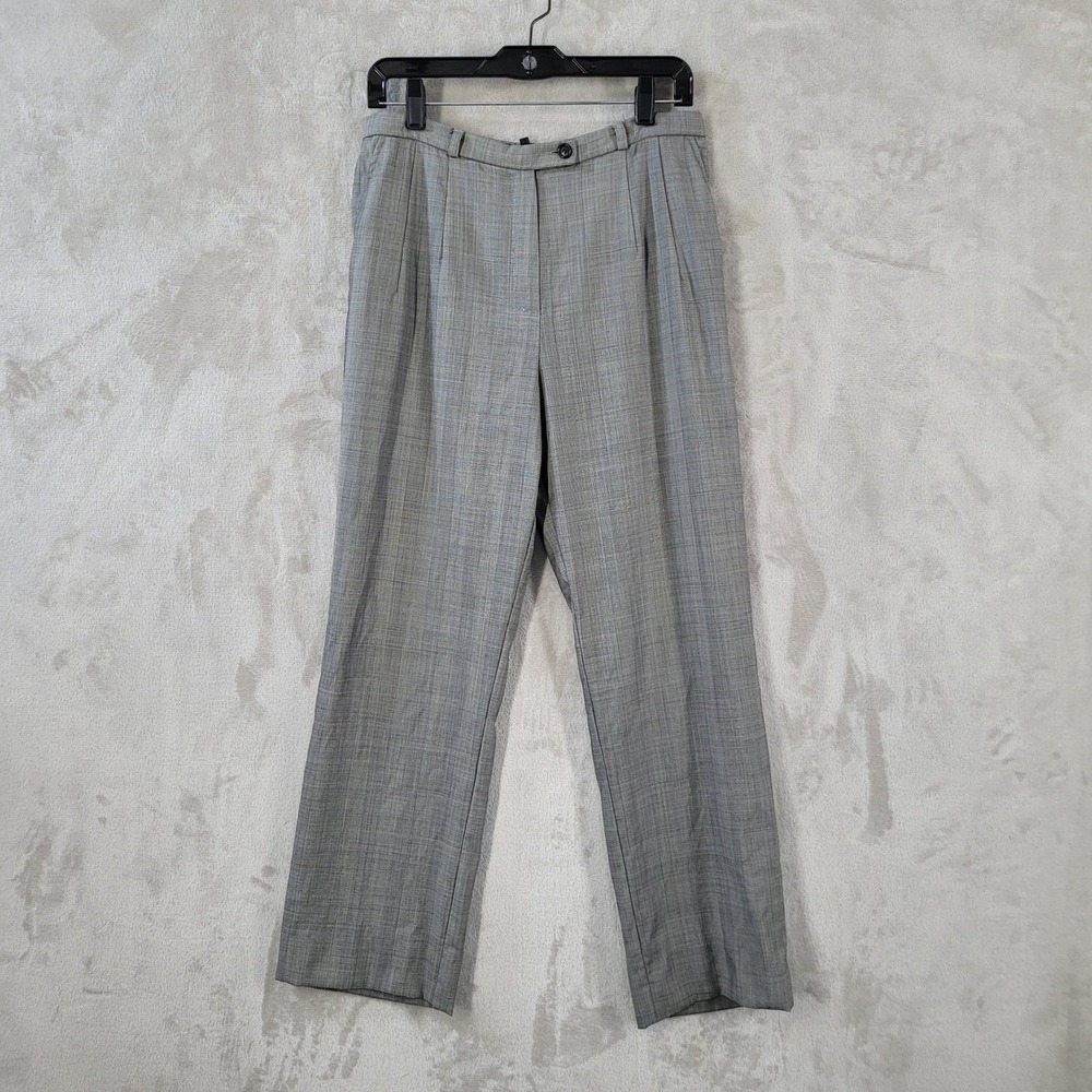 Les Copains Loro Piana Super 120s Wool Plaid Pleated Trousers Gray Womens 44 IT
